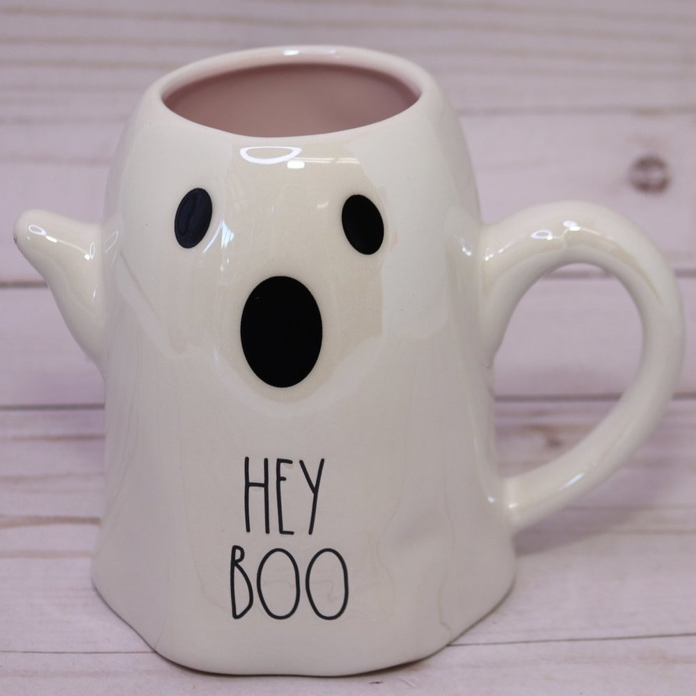 Rae Dunn Iridescent HEY BOO Ghost Mug Pink Interior Magenta Halloween New